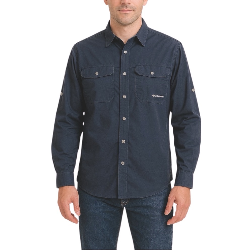Columbia Men's Long Sleeve Blue Button-Up Shirt‎ Size L Casual vented